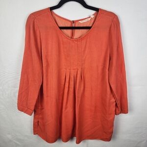 Soft Surroundings Orange Pin Tuck 3/4 Sleeve Blouse Size Small